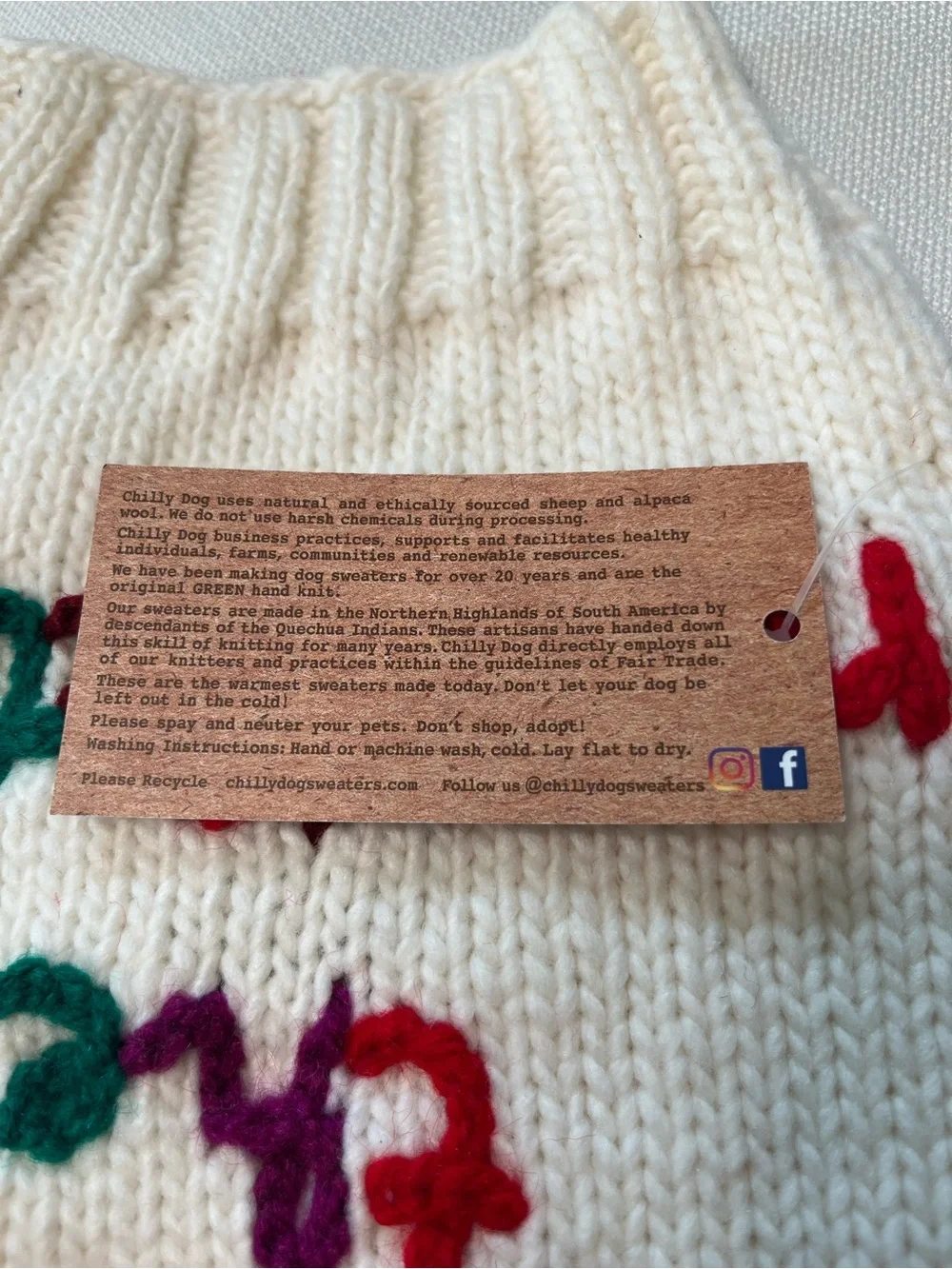 Anthropologie Chilly Dog 100% Wool 'Under the Mistletoe’ Knit Dog Sweater